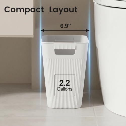 JOYMOOP Slim Trash Can 3-Pack, 2.2 Gallon Plastic Wastebasket for Bathroom, Bedroom, Office, Kitchen with 4 Rolls Bags, White - Image 2