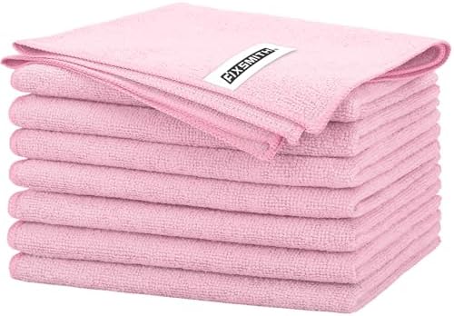 FIXSMITH Pink Microfiber Cleaning Cloth -Pack of 8, Highly Absorbent Cleaning Rags, 16"X12" All Purpose Cleaning Towels for Housekeeping, Kitchen, Car, Lint Free and Reusable Microfiber Towels by FIXSMITH