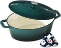Enameled Cast Iron Dutch Oven, 9.3QT Pot with Lid, Bottle Green by SUNOUTLY