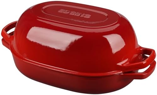 EDGING CASTING Enameled Cast Iron Oval Dutch Oven Pot with Lid, Dutch Oven for Sourdough Bread Baking, Bread Oven, Bread Dutch Oven, Oval Bread Pan, 7qt, Red by EDGINGCOOKWARE