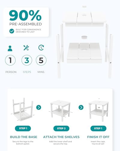 SERWALL Double Layer Adirondack Side Table with Umbrella Hole, HIPS Outdoor Side Table Rectangular End Tables for Patio, Poolside, Garden, White - Image 7