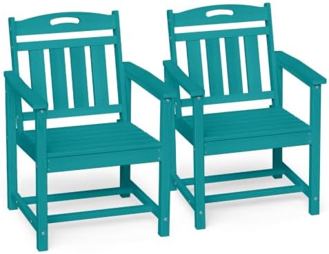 Ciokea HDPE Outdoor Patio Dining Chairs Set of 2, All-Weather, Lake Blue by CIOKEA