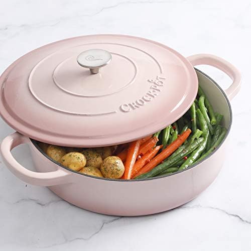 Crock-Pot Artisan 5-Quart Blush Pink Enameled Cast Iron Braiser with Lid – Durable Slow Cooker and Oven Safe Cookware - Image 6