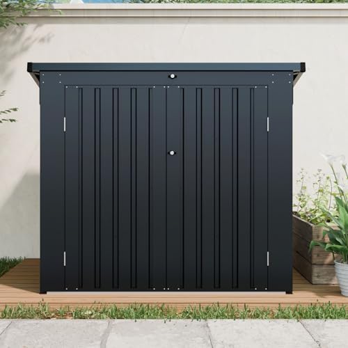 64.75'' Metal Outdoor Garbage Bin Shed Stores,2 Trash Cans,Black - Image 2