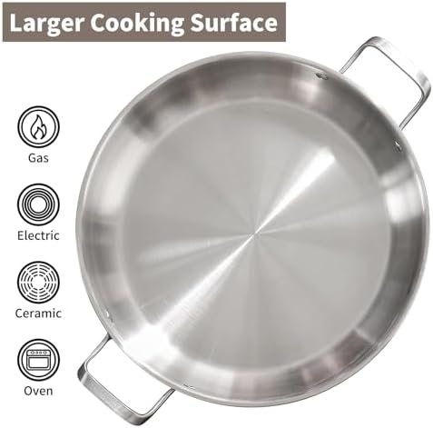 DELARLO 14 Inch Stainless Steel Paella Pan with Combo Lid - Image 5
