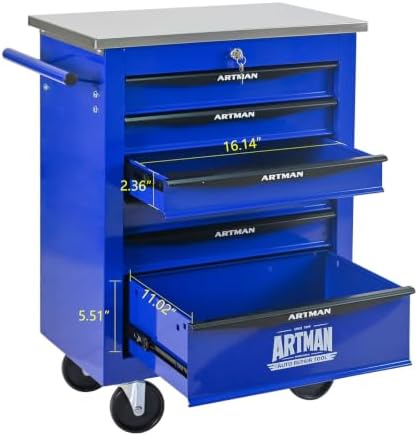 6-Drawer Heavy-Duty Rolling Tool Chest with Wheels & Steel Roof, Lockable Tool Chest Storage Cabinet for Garage, Workshop, Warehouse, and Repair Shop - Image 4