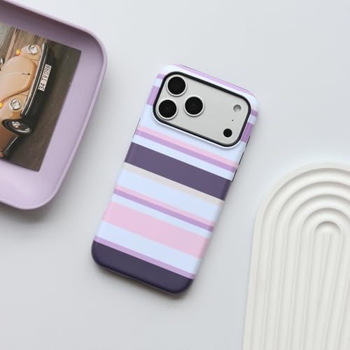 for iPhone 18 Pro Case, Magnetic Matte Frosted Dual-Layer Striped Phone Case for Women, Retro Aesthetic Cover Compatible with MagSafe Accessories - Lavender Mist - Image 2