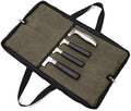 4 Slots Chefs Knife Roll Bag Zipper Waxed Canvas Case Army Green by QEES