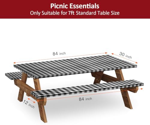 7ft 84" Picnic Table and Bench Cover, 3 Pack, Black-White Checkered - Image 2