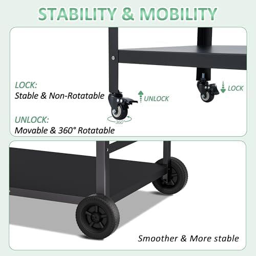 Spurgehom Outdoor Grill Cart, Pizza Oven Stand Table with Wheels - Image 2