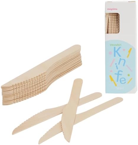 Disposable Wooden Knives, 150Pcs 6.5" Wooden Cutlery Knive Disposable Knives Compostable Utensils for Party, Camping, Traveling, Family Dinners, 3 Boxes of 50Pcs by Unknown
