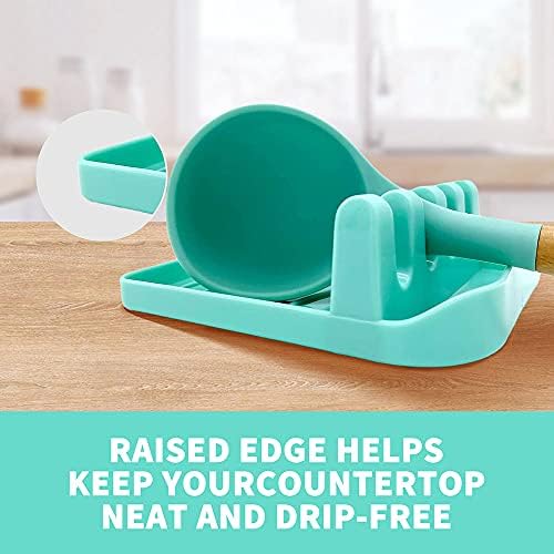 2 Pack Multiple Utensil Spoon Rest with Drip Pad Non-Slip Heat Resistant Kitchen and Grill Spoon Holder for Spatula, Ladle, Tongs, Kitchen Gadgets, and Cooking Accessories (Lake Green) - Image 2