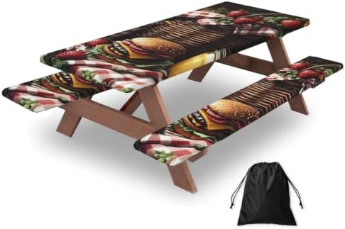 Picnic Table Cover With Bench Covers Tablecloth-Picnic Basket Burger by Unknown