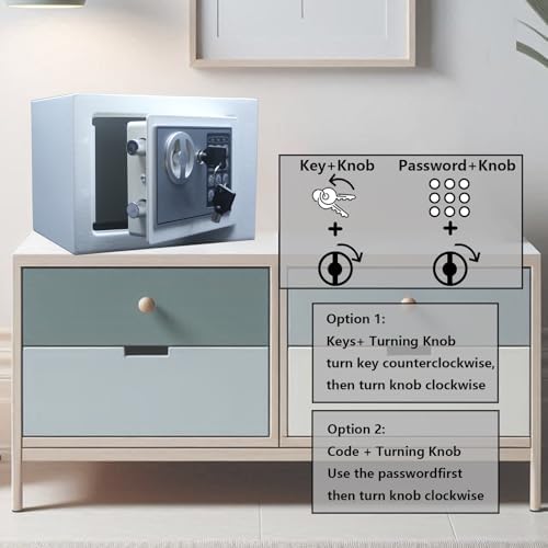 Yuanshikj Small Steel Security Safe Box with Keypad,Key;0.23 Cu Ft, White - Image 6