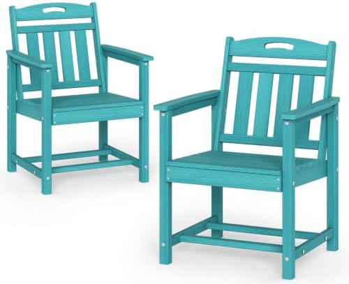 HDPE Outdoor Patio Dining Chairs with Wide Seat of 2, Oversized, LakeBlue by Suunyn