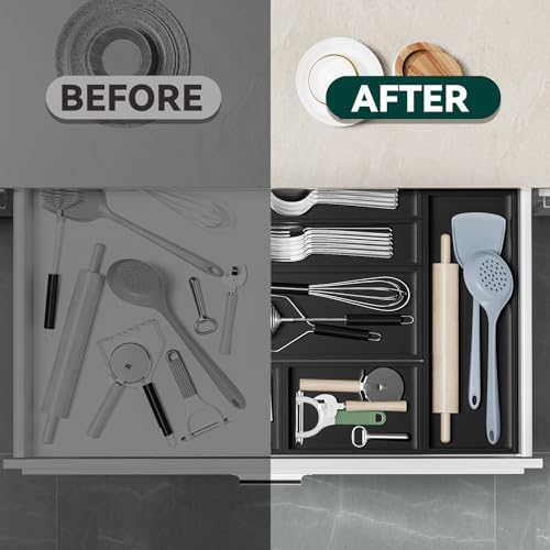 Lixple Bamboo Kitchen Drawer Organizer, 2 Pack, 12" x 6" x 2", Black - Image 6