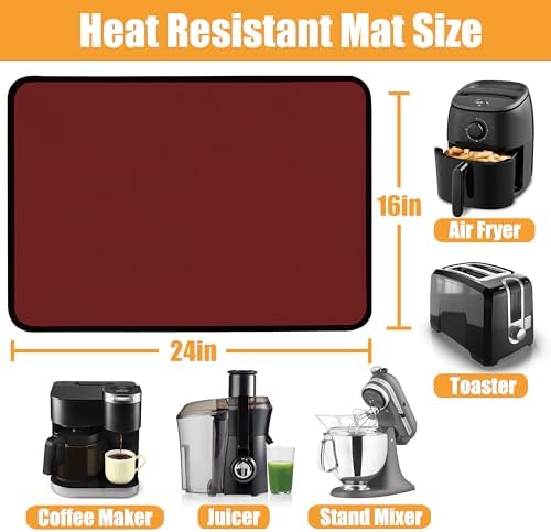 TOHONFOO Heat Resistant Mats for Countertop & Air Fryer, 24x16 in, Red - Image 3