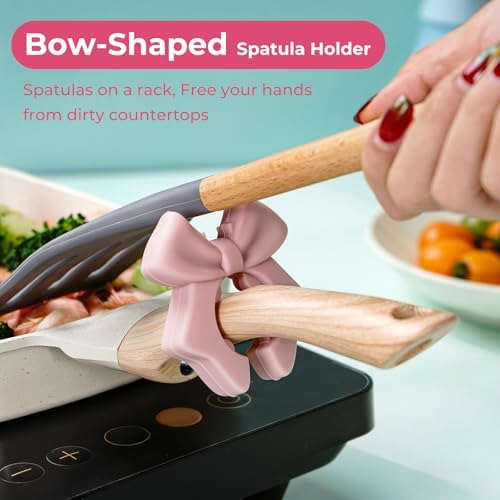 Bow Spoon Holder Cute Spoon Rest for Stove Top, Steam Releaser & Lid Lifter – Heat Resistant Silicone Cooking Gadget, Cute Kitchen Accessories, Gift for Home Cooks - Image 2
