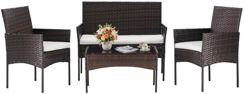 DUMOS 4-Piece Patio Furniture Set, Outdoor Rattan Seating Chair, Brown by DumosLifestyle