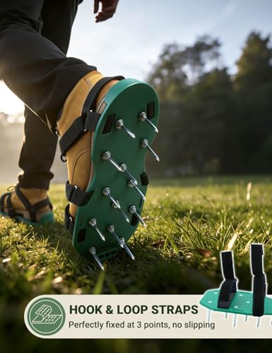 Lawn Aerator Shoes, Soil Aerator Grass Tool with Dual Hook & Loop Straps - Image 2