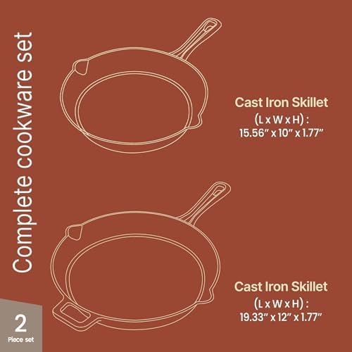 Bakken Cast Iron Skillet Set, 10" & 12" Pre-Seasoned Frying Pans with Even Heat Retention, Versatile for Stove, Oven, Grill & Campfire, Easy-Grip Handles, Hand Wash Only, 4.41 lbs & 6.61 lbs - Image 2