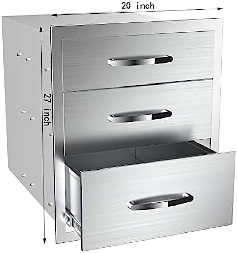 Stainless Steel Outdoor Kitchen Drawers - 3-Drawer BBQ Drawer, Built-in, Flush Mount - 20Wx23Dx27H - Image 2