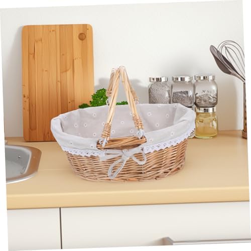 Wicker Picnic Basket with Handles, Vintage Handwoven Storage Basket Xmas - Image 5