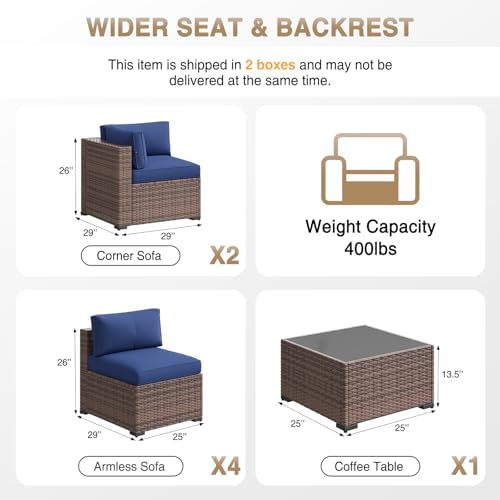 Aoxun Patio Furniture Sets, 7-Piece Outdoor Patio Furniture with Thick Cushions, Wicker Outdoor Conversation Set Sectional Sofa for Backyard, Poolside, Garden - Image 6