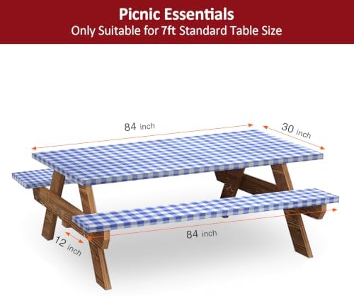 7ft 84in Picnic Table and Bench Cover, 3 Pack, Blue-White Checkered - Image 2