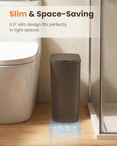 Cesun 5 Gallon Automatic Bathroom Trash Can with Lid, Brown, Touchless - Image 3