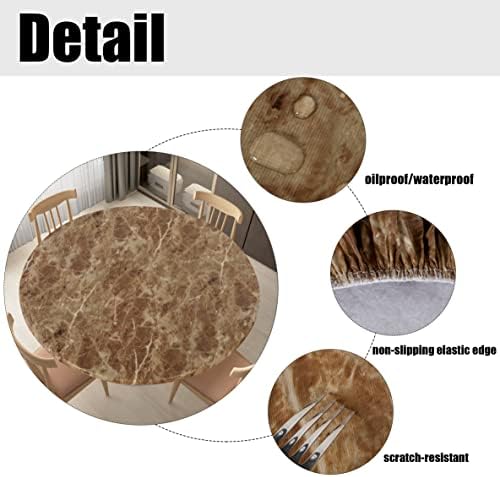 LUSHVIDA Round Tablecloth Fitted Table Cloth for 36"-44" Table Brown Marble - Image 4