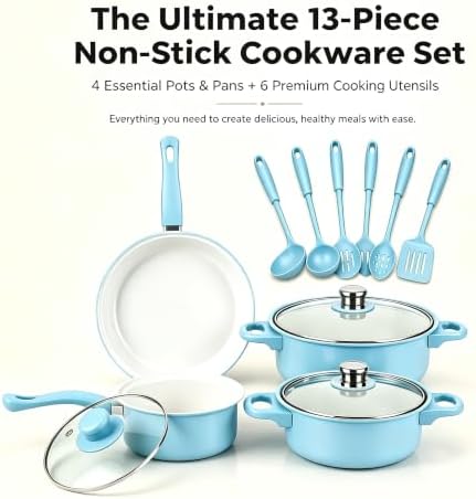 13-Piece Non Stick Pots and Pans Set,Cooking Pan Set,Maifan Stone Coating - Image 3