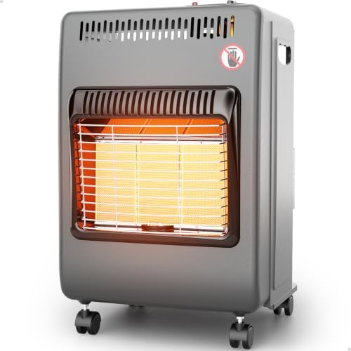 WELLUCK Propane Heater Indoor Outdoor With ODS & Tip-over Protection Flare-Free Ignition 6000 to 18000 BTU 3 Modes Portable Cabinet Heater for Patio Garages Camping Workshops Construction Grey by WELLUCK