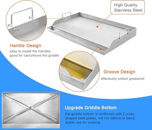 GasSaf 25" x 16" Stainless Steel Griddle Universal for Gas & Charcoal Grills, Large Flat Top with Grease Groove, Heat Evenly, Great for Parties, Camping & Tailgating, Outdoor Cooking Flat Pan - Image 7