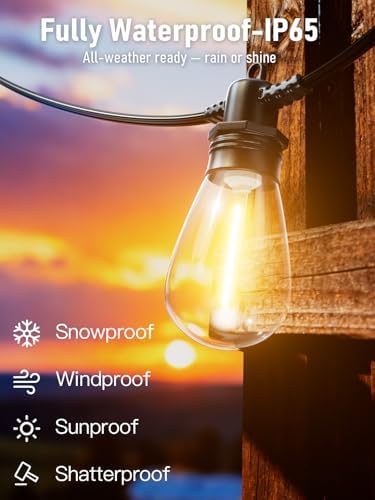 60FT LED Outdoor String Lights with 16+1 Edison Shatterproof Waterproof Bulbs, 2700K Commercial Grade Patio Lights, Heavy Duty Outside Hanging for Garden Porch Deck Decor - Image 4