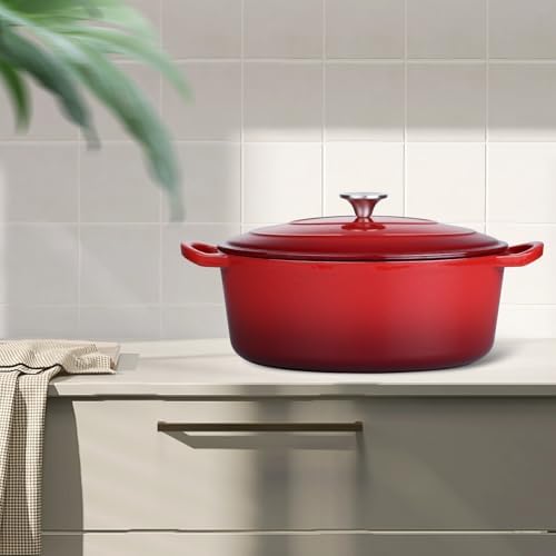 Leonyo 5-Quart Enameled Cast Iron Oval Dutch Oven Pot with Lid, Red - Image 7
