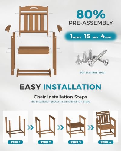 Ciokea HDPE Outdoor Patio Dining Chairs Set of 2, All-Weather, Teak - Image 6