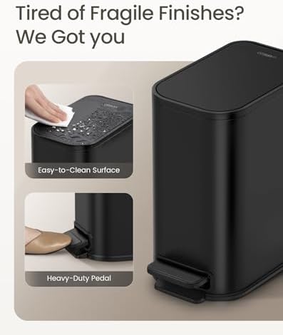 Cesun Small Black Bathroom Trash Can with Lid Soft Close & Pedal, 1.3 Gal - Image 3