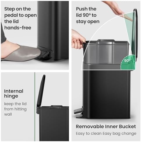 Cesun Small Bathroom Trash Can with Lid, 1.6 Gal, Soft Close, Matte Black - Image 4
