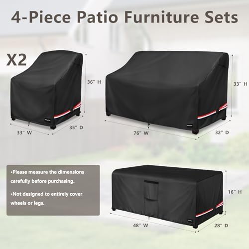 Rileytee Patio Furniture Cover Set,4 Pcs 600D Heavy Duty 100% Waterproof Outdoor Furniture Cover, Fit Patio Loveseat, Chair and Coffee Table (Black,Large) - Image 2