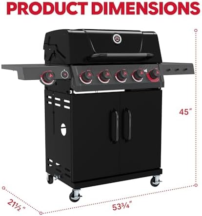 Feasto 5 Burner Propane Gas Grill with Side Burner and Sear Burner, Black - Image 3