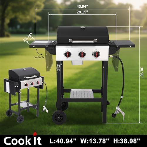 3-Burner Propane Gas Grill with Cast Iron Grate - 30000 BTU Output & Easy-Clean Grease Management for Perfect BBQs (3-Burner) - Image 2