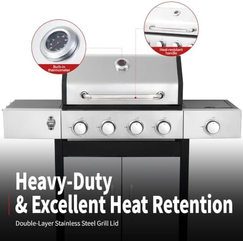 4-Burner Propane Gas Grill with Cast Iron Grates and Griddle - Image 5