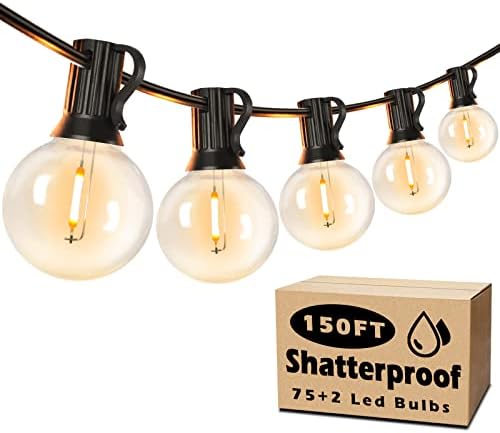 Brightever Outdoor String Light 150FT, Waterproof Dimmable Patio Lights with 75 G40 Globes, Shatterproof Connectable Outside Hanging Light for Backyard Porch by Brightever