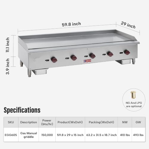 WESTLAKE 60"W Commercial Gas Griddle Countertop - Image 2