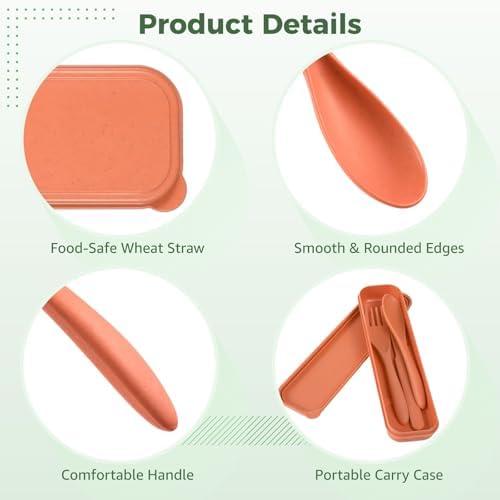 28 Sets Reusable Travel Utensils, Wheat Straw Cutlery Set 7 Assorted Colors, Portable Fork Spoon Cutter with Case, Lunch Box Tableware Set, Utensil Set for School Picnic Travel Outdoor Activities - Image 4