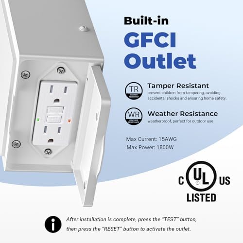White Dusk to Dawn Outdoor Lighting with GFCI Outlet, Aluminum - Image 2
