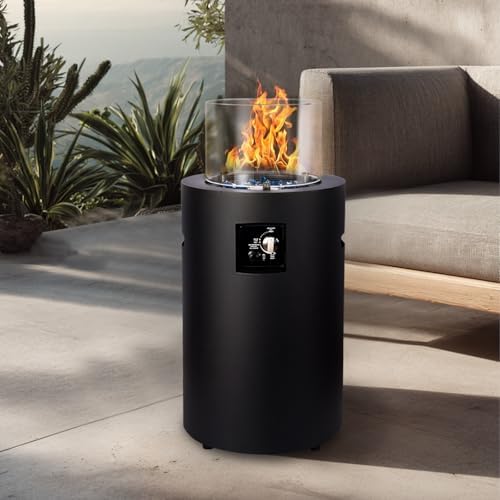 Small Propane Fire Pit Outside, 17 inch Gas Fire Pit Round Fire Column by FLOOORE