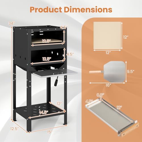 Happygrill 12” Pizza Oven Outdoor with Wood Storage, Stone & Peel - Image 7