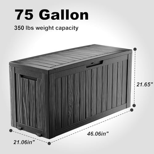 ROJIK Outdoor Storage Box with Wheels,75 Gallon Waterproof Resin Deck Box, Lockable Storage for Patio Cushions,Garden Tools,Pool Accessories,UV-Resistant Storage Bench for Backyard & Deck（Black） - Image 2
